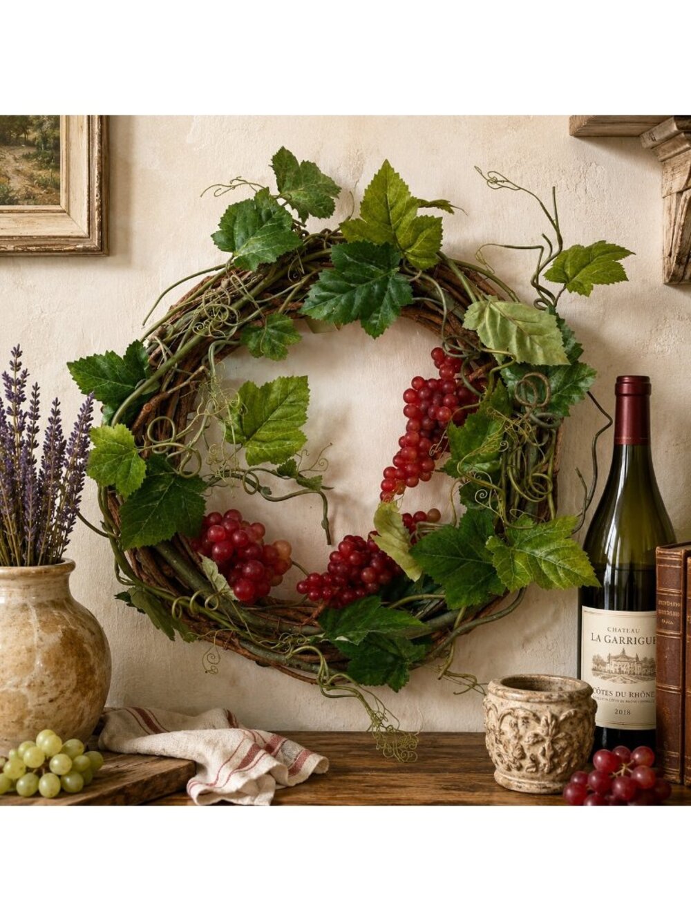 Rustic French Tuscan Country Vineyard European Vintage Grape Wreath 15 Grapevine